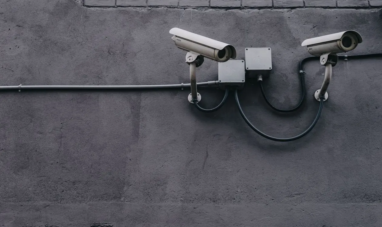 Commercial security cameras installed on a Boise business building